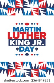 Martin Luther King, Jr. Day. Celebrated annual in United States in January, federal holiday. African American Rights Fighter. Patriotic american elements. Poster, card, banner, background. Vector