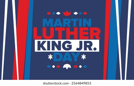 Martin Luther King, Jr. Day. Celebrated annual in United States in January, federal holiday. African American Rights Fighter. Patriotic american elements. Poster, card, banner, background. Vector