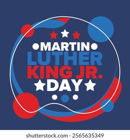 Martin Luther King, Jr. Day. Celebrated annual in United States in January, federal holiday. African American Rights Fighter. Patriotic american elements. Poster, card, banner, background. Vector