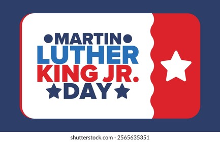 Martin Luther King, Jr. Day. Celebrated annual in United States in January, federal holiday. African American Rights Fighter. Patriotic american elements. Poster, card, banner, background. Vector