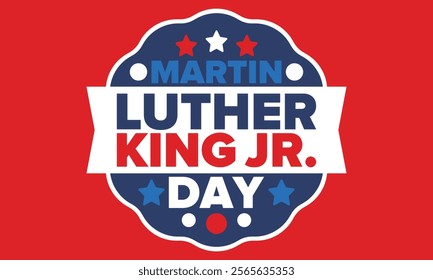 Martin Luther King, Jr. Day. Celebrated annual in United States in January, federal holiday. African American Rights Fighter. Patriotic american elements. Poster, card, banner, background. Vector