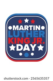 Martin Luther King, Jr. Day. Celebrated annual in United States in January, federal holiday. African American Rights Fighter. Patriotic american elements. Poster, card, banner, background. Vector