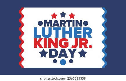 Martin Luther King, Jr. Day. Celebrated annual in United States in January, federal holiday. African American Rights Fighter. Patriotic american elements. Poster, card, banner, background. Vector