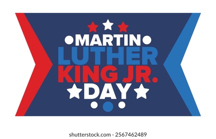 Martin Luther King, Jr. Day. Celebrated annual in United States in January, federal holiday. African American Rights Fighter. Patriotic american elements. Poster, card, banner, background. Vector