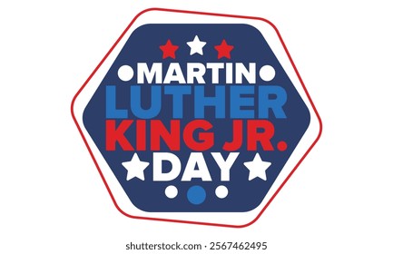 Martin Luther King, Jr. Day. Celebrated annual in United States in January, federal holiday. African American Rights Fighter. Patriotic american elements. Poster, card, banner, background. Vector