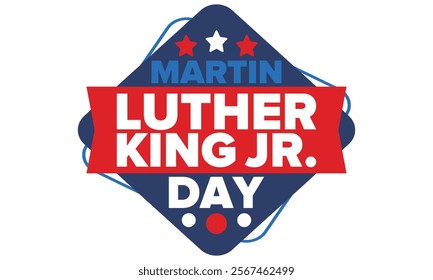 Martin Luther King, Jr. Day. Celebrated annual in United States in January, federal holiday. African American Rights Fighter. Patriotic american elements. Poster, card, banner, background. Vector