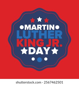 Martin Luther King, Jr. Day. Celebrated annual in United States in January, federal holiday. African American Rights Fighter. Patriotic american elements. Poster, card, banner, background. Vector