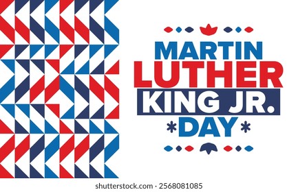 Martin Luther King, Jr. Day. Celebrated annual in United States in January, federal holiday. African American Rights Fighter. Patriotic american elements. Poster, card, banner, background. Vector