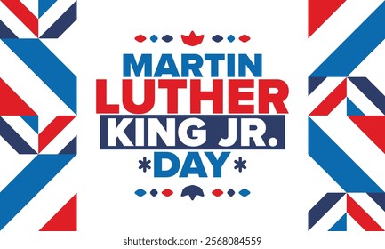 Martin Luther King, Jr. Day. Celebrated annual in United States in January, federal holiday. African American Rights Fighter. Patriotic american elements. Poster, card, banner, background. Vector