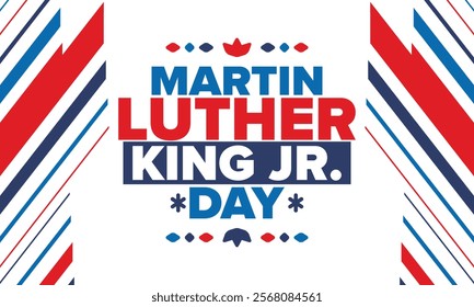 Martin Luther King, Jr. Day. Celebrated annual in United States in January, federal holiday. African American Rights Fighter. Patriotic american elements. Poster, card, banner, background. Vector