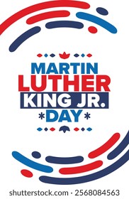 Martin Luther King, Jr. Day. Celebrated annual in United States in January, federal holiday. African American Rights Fighter. Patriotic american elements. Poster, card, banner, background. Vector