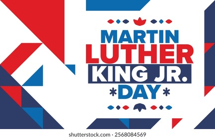 Martin Luther King, Jr. Day. Celebrated annual in United States in January, federal holiday. African American Rights Fighter. Patriotic american elements. Poster, card, banner, background. Vector