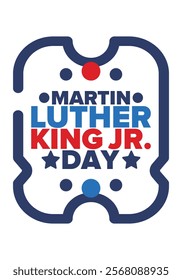 Martin Luther King, Jr. Day. Celebrated annual in United States in January, federal holiday. African American Rights Fighter. Patriotic american elements. Poster, card, banner, background. Vector