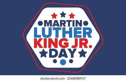 Martin Luther King, Jr. Day. Celebrated annual in United States in January, federal holiday. African American Rights Fighter. Patriotic american elements. Poster, card, banner, background. Vector