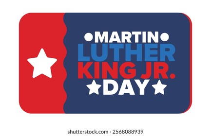 Martin Luther King, Jr. Day. Celebrated annual in United States in January, federal holiday. African American Rights Fighter. Patriotic american elements. Poster, card, banner, background. Vector