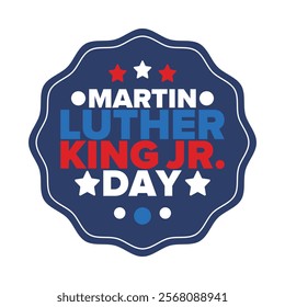 Martin Luther King, Jr. Day. Celebrated annual in United States in January, federal holiday. African American Rights Fighter. Patriotic american elements. Poster, card, banner, background. Vector