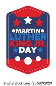 Martin Luther King, Jr. Day. Celebrated annual in United States in January, federal holiday. African American Rights Fighter. Patriotic american elements. Poster, card, banner, background. Vector