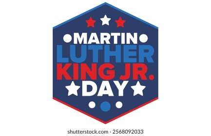 Martin Luther King, Jr. Day. Celebrated annual in United States in January, federal holiday. African American Rights Fighter. Patriotic american elements. Poster, card, banner, background. Vector