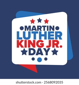 Martin Luther King, Jr. Day. Celebrated annual in United States in January, federal holiday. African American Rights Fighter. Patriotic american elements. Poster, card, banner, background. Vector