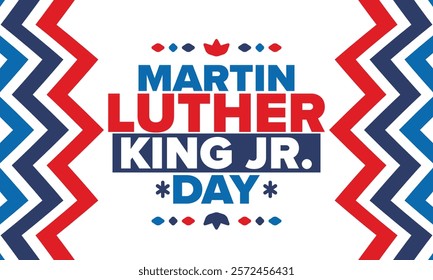 Martin Luther King, Jr. Day. Celebrated annual in United States in January, federal holiday. African American Rights Fighter. Patriotic american elements. Poster, card, banner, background. Vector