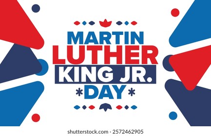 Martin Luther King, Jr. Day. Celebrated annual in United States in January, federal holiday. African American Rights Fighter. Patriotic american elements. Poster, card, banner, background. Vector