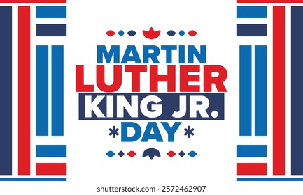 Martin Luther King, Jr. Day. Celebrated annual in United States in January, federal holiday. African American Rights Fighter. Patriotic american elements. Poster, card, banner, background. Vector