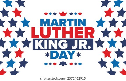 Martin Luther King, Jr. Day. Celebrated annual in United States in January, federal holiday. African American Rights Fighter. Patriotic american elements. Poster, card, banner, background. Vector