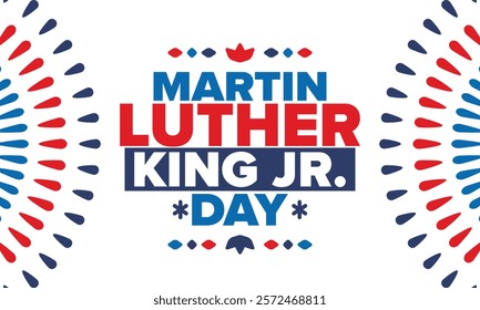 Martin Luther King, Jr. Day. Celebrated annual in United States in January, federal holiday. African American Rights Fighter. Patriotic american elements. Poster, card, banner, background. Vector