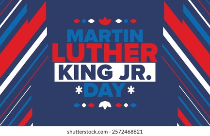 Martin Luther King, Jr. Day. Celebrated annual in United States in January, federal holiday. African American Rights Fighter. Patriotic american elements. Poster, card, banner, background. Vector