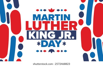 Martin Luther King, Jr. Day. Celebrated annual in United States in January, federal holiday. African American Rights Fighter. Patriotic american elements. Poster, card, banner, background. Vector