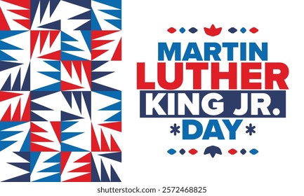 Martin Luther King, Jr. Day. Celebrated annual in United States in January, federal holiday. African American Rights Fighter. Patriotic american elements. Poster, card, banner, background. Vector