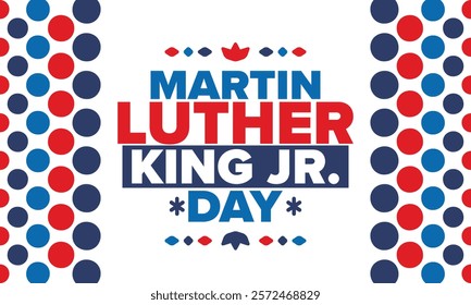 Martin Luther King, Jr. Day. Celebrated annual in United States in January, federal holiday. African American Rights Fighter. Patriotic american elements. Poster, card, banner, background. Vector