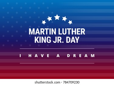 Martin Luther King Jr Day greeting card - I have a dream inspirational quote - horizontal blue and red background banner with US flag