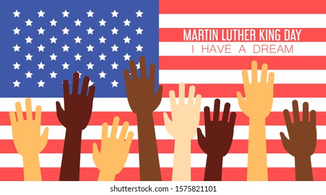 Martin Luther King national day. I have a dream poster. Celebration in america. Liberty and human rights.