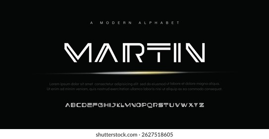 Martin minimal modern alphabet fonts. Typography minimalist neon urban digital fashion future creative logo font.