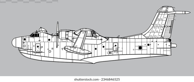 Vektorgrafik des patrouillenfliegenden Bootes. Seitenansicht. Bild für Illustrationen und Infografiken.