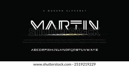 Martin Unique modern futuristic sans serif alphabet display font vector illustration