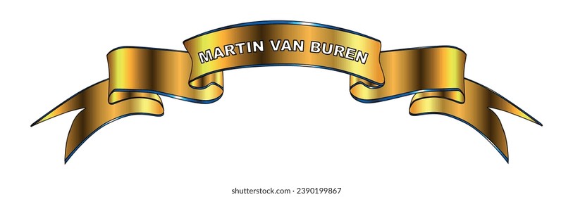 Martin Van Buren, expresidente de la bandera dorada de los Estados Unidos aislado sobre un fondo blanco.