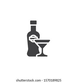 Martini bottle with glass vector icon. filled flat sign for mobile concept and web design. Glass of cocktail and bottle glyph icon. Bar beverage symbol, logo illustration. Vector graphics