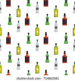 Martini bottles seamless pattern background in flat color style. Martini bottles vector illustration. Drink bar party menu seamless pattern design.