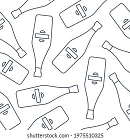 Martini bottles seamless pattern. Line art style. Outline image. Repeat template. Party drinks concept. Illustration on white background. Flat design style for any purposes. Vector.
