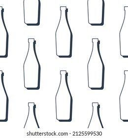 Martini bottles seamless pattern. Line art style. Outline image. Black and white repeat template. Party drinks concept. Illustration on white background. Flat design style for any purposes. Vector.