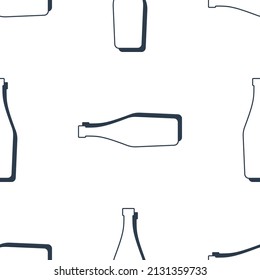 Martini flaschen nahtloses Muster. Line Art Stil. Rahmenbild. Schwarz-Weiß-Wiederholvorlage. Party-Drinks-Konzept. Illustration auf weißem Hintergrund. Flaches Design für jeden Zweck. Vektorgrafik.