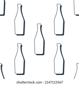 Martini bottles seamless pattern. Line art style. Outline image. Black and white repeat template. Party drinks concept. Illustration on white background. Flat design style for any purposes. Vector.
