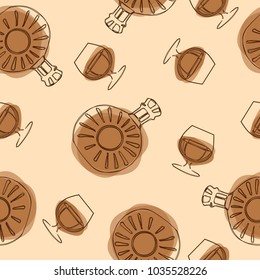 Martini, champagne, cocktail, brandy, margarita, hurricane glass. Tiny doodle style alcohol glasses seamless vector pattern. Free hand drawn, uneven edges.  Ink drawn.