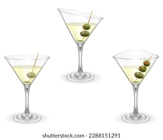 martini cocktail alcoholic drink glass vector illustration isolated on white background