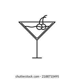 martini cocktail glass icon with water and cherry. simple, line, silhouette and clean style. suitable for symbol, sign, icon or logo