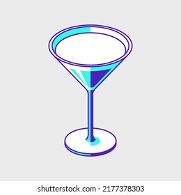 Martini cocktail glass isometric vector icon illustration