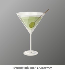 Martini cocktail glass with olive vector illustration. Design element, poster with martini