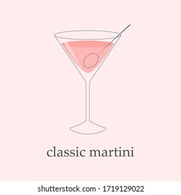 Martini cocktail glass with olive vector illustration. Design element, poster with martini